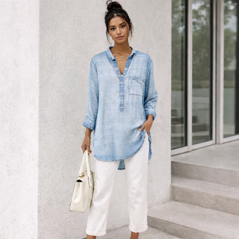 Bella Dahl by Anthropologie Shirt Dress Sz S Pockets Roll Up Sleeve Boho Casual